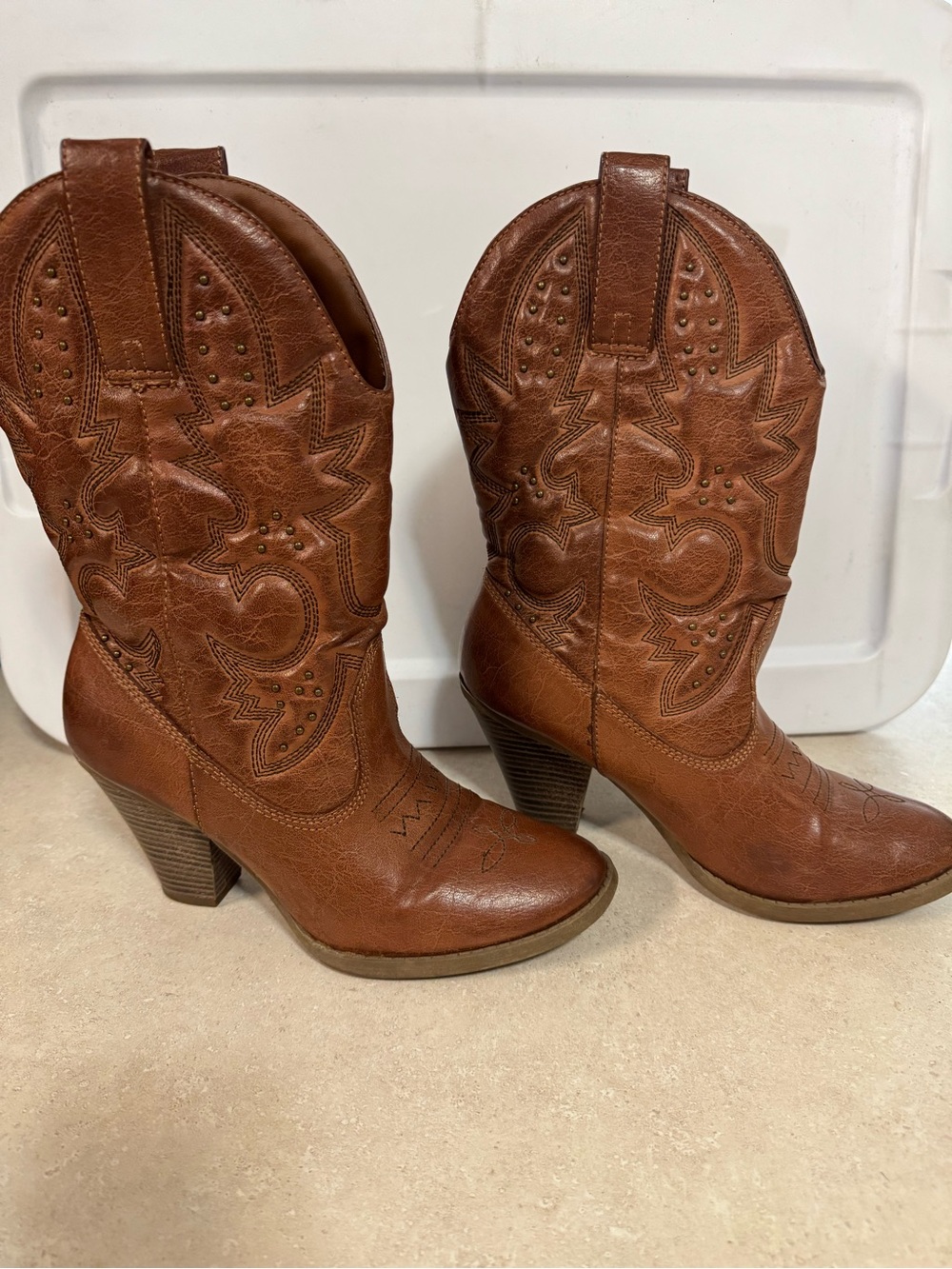 Mossimo Supply Co. Brown Embroidered Western Heeled Boots